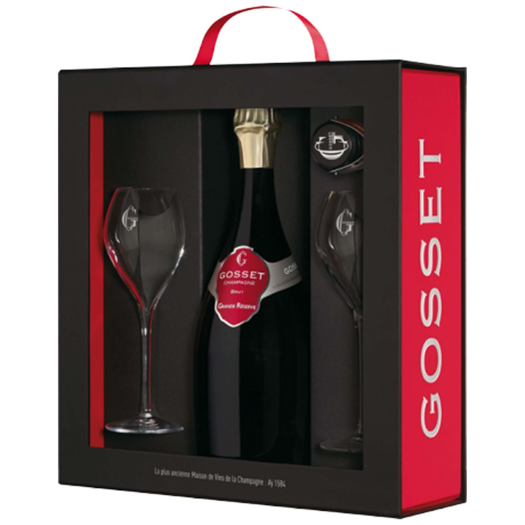 Champagne GOSSET Grande Réserve Brut - Bouteille 75cl avec 2 flûtes en coffret