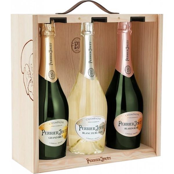 Champagne PERRIER-JOUËT Coffret 3 bouteilles 75cl - 1 Grand Brut, 1 Blanc de Blancs et 1 Blason Rosé