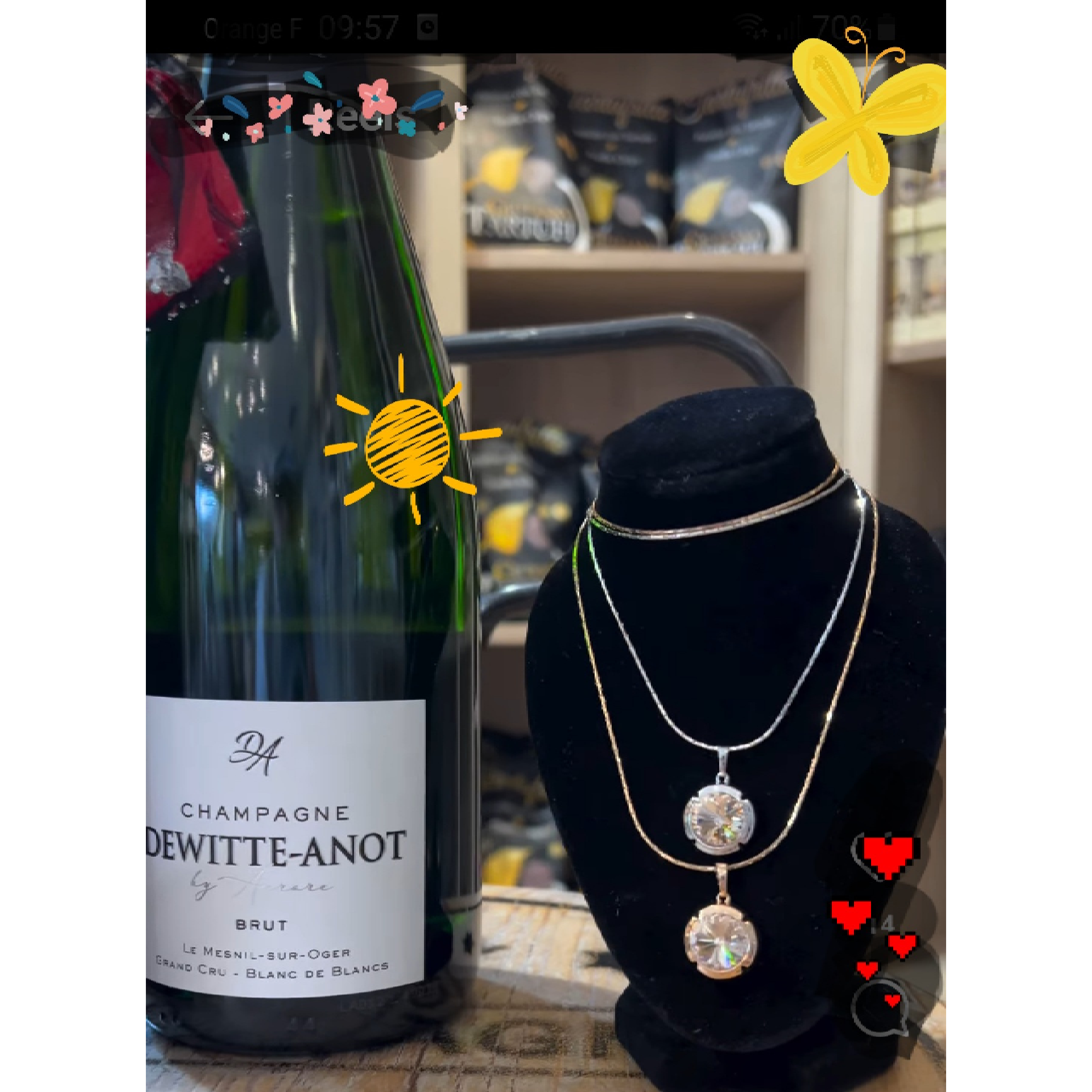 Champagne DEWITTE-ANOT by Aurore ~ Blanc De Blancs Brut avec collier Swarovski~ Bouteille